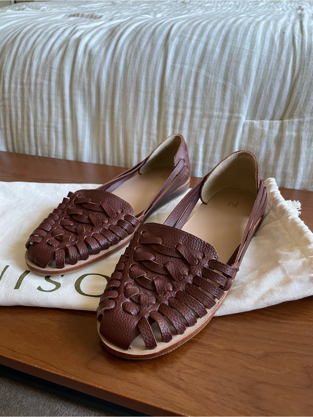 New Nisolo Huarache Sandal Size 6.5 Brandy Brown Handwoven Leather Breathable